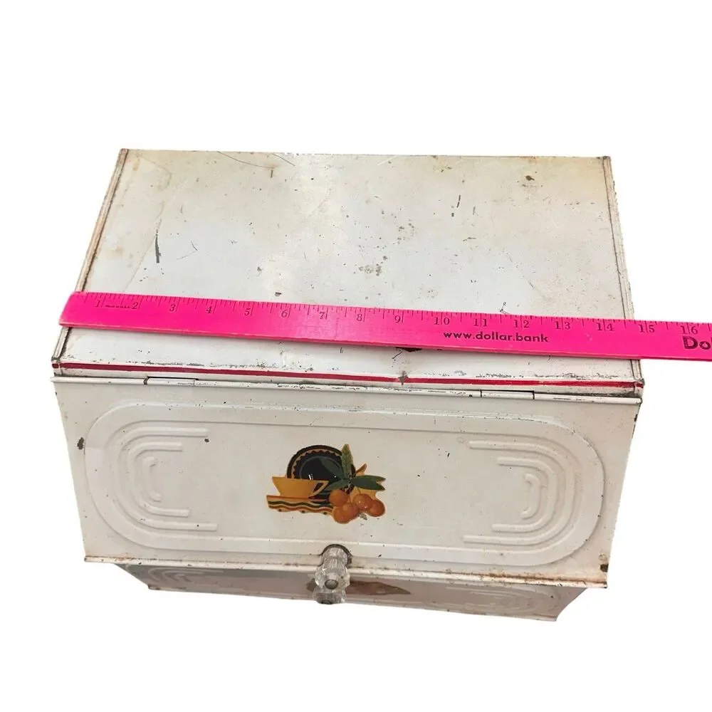 Metal Bread Box Pie Safe Cabinet White Red Trim  For Restoration